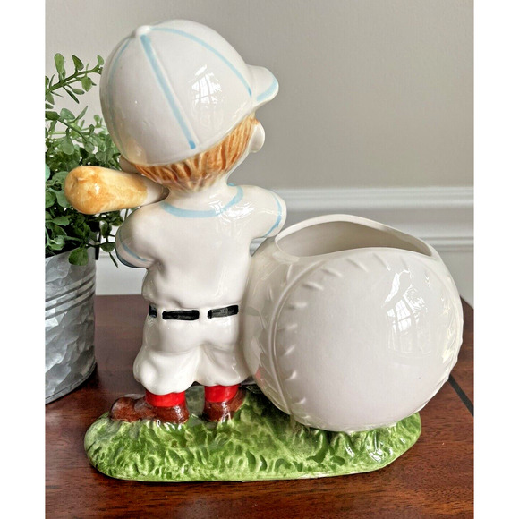 Vintage Lefton The Slugger Boy With Bat Ceramic Planter Baseball - Picture 5 of 6